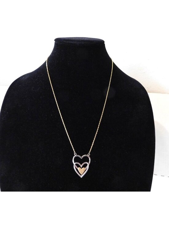 Jewelry - Triple Heart Pendant Necklace Vintage Late 1970s Gold & Silver Tone 22" Vintage